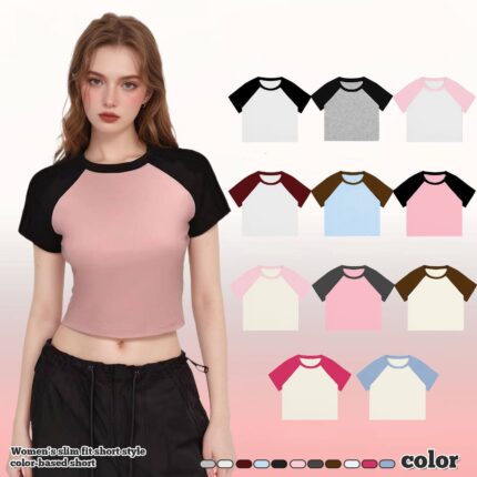 Women’s Raglan Sleeve Contrast Crop Top