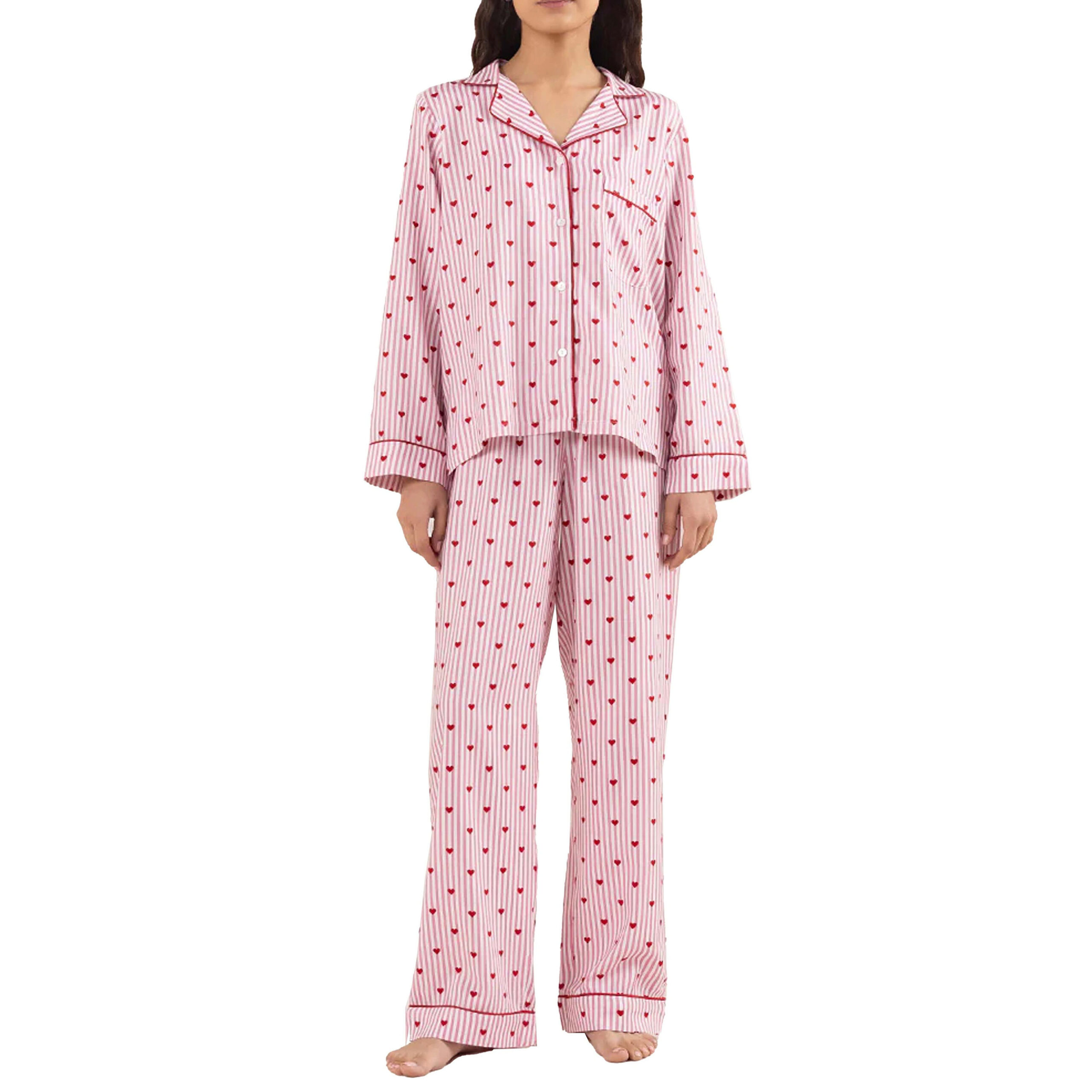 Women’s Satin Cotton Pajama Set Elegant 2 Piece Lounge Wear Night Suit (2)