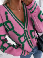 Women's geometric cardigan front view