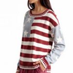Women's striped turtleneck sweater front view