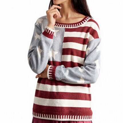 Women's striped star pattern turtleneck sweater