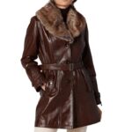 Women's belted sheepskin trench coat