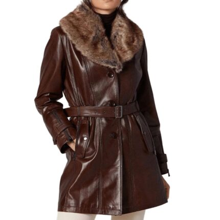 Women's belted sheepskin trench coat