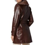 Women's sheepskin trench coat with fur detail