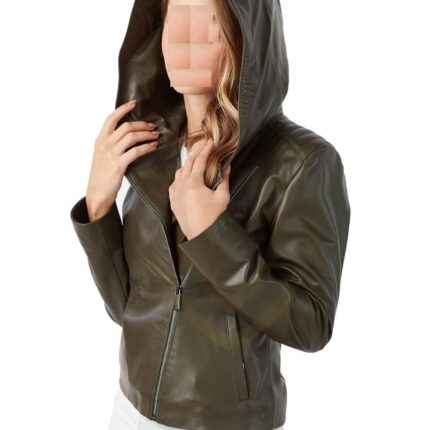 Custom women's hooded leather jacket