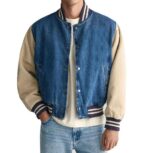 Custom logo denim varsity jacket