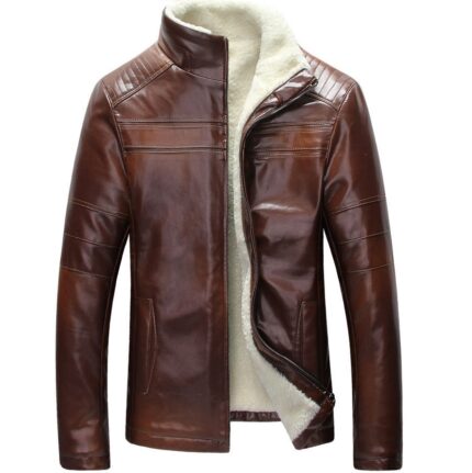 Custom men's sherpa leather biker jacket