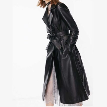 Women's long leather winter coat