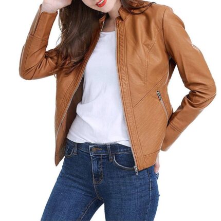 Custom women's brown leather jacket
