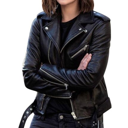 Women's slim fit PU biker coat