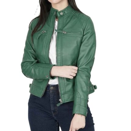 Custom women's plus size lambskin leather jacket