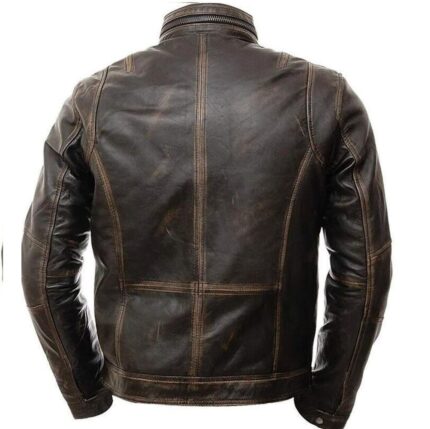 Men's distressed brown leather jacket
