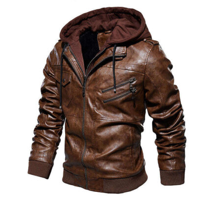 Men's vintage patchwork PU leather jacket