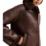 Women's brown PU leather bomber jacket