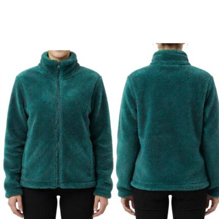 Emerald green sherpa jacket for women