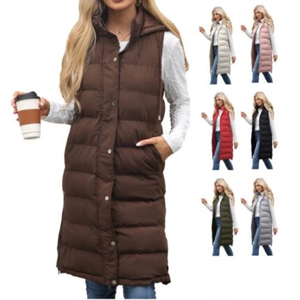 Women’s longline hooded puffer vest