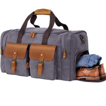 Men's canvas duffle bag with leather trim