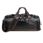 Custom genuine leather duffel bag detail