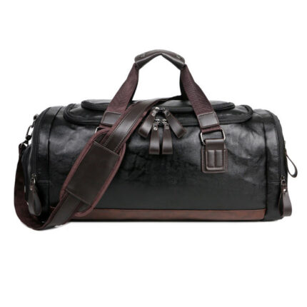 Custom genuine leather duffel bag detail