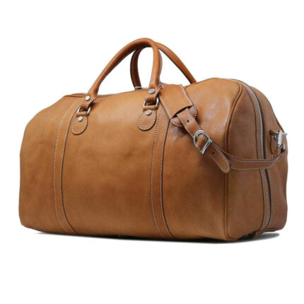 Custom leather duffle bag detail
