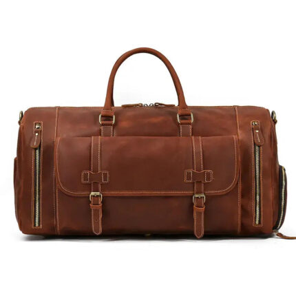 Custom leather duffle bag compartments