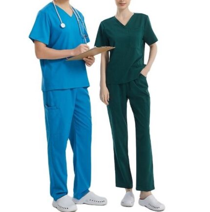 Unisex 4-way stretch medical scrub set with matching top and pants