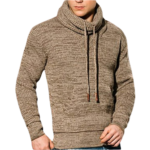 Men's hooded cowl neck knit sweater