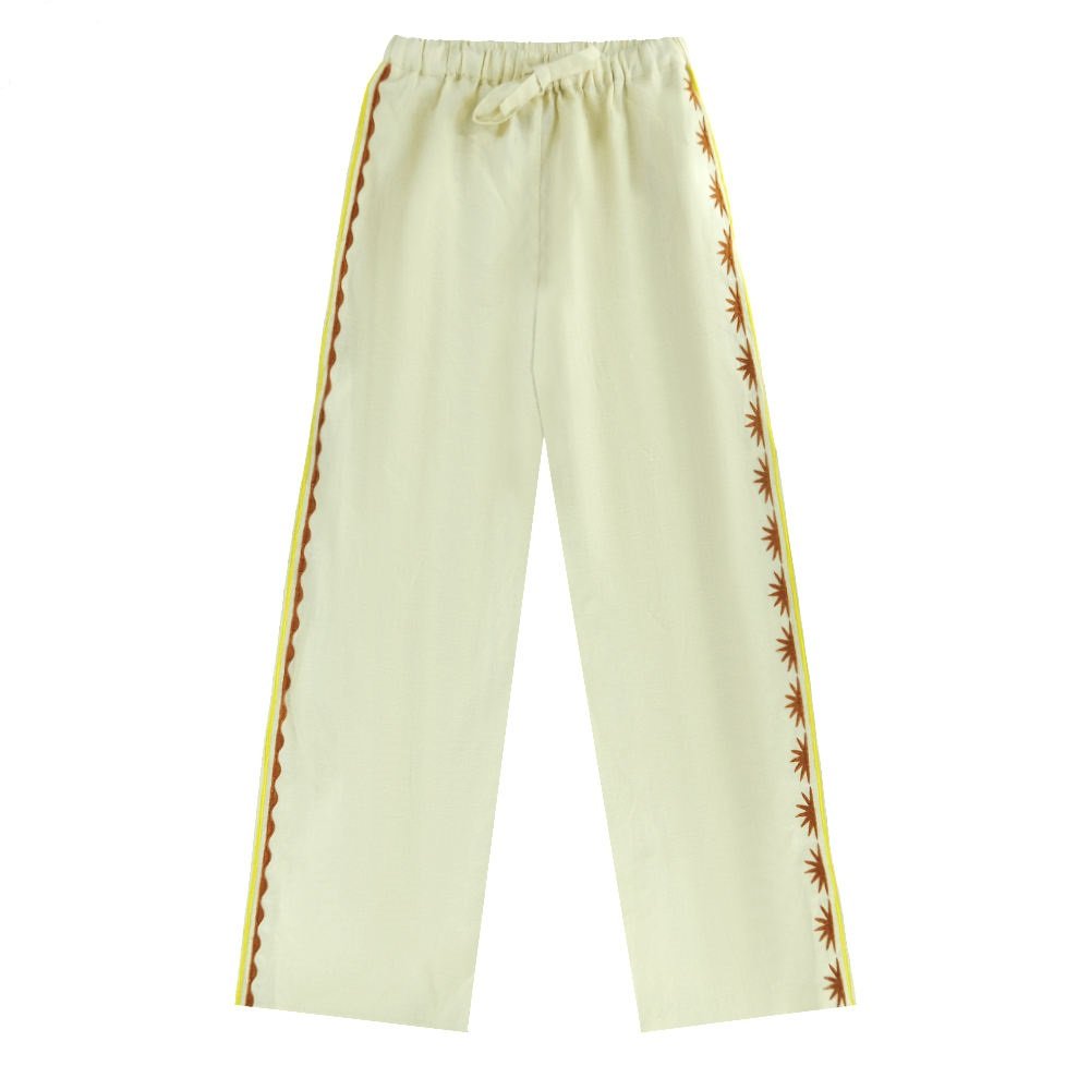 100% Natural Linen & Ramie Elastic Waist Trousers with Embroidered Hem (5)