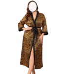 Women’s Plus Size Satin Leopard Kimono Bathrobe