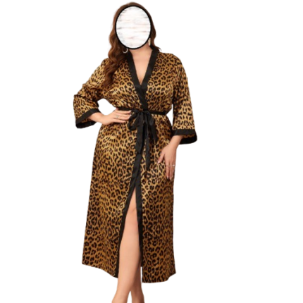 Women’s Plus Size Satin Leopard Kimono Bathrobe