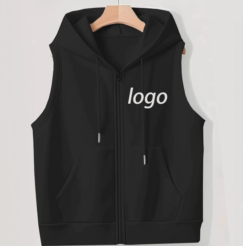 High Quality Mens Sleeveless Hoodie 100% Cotton Pullover Zipper Sleeveless Hoodies (1)