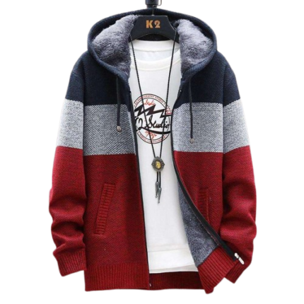 Men's hooded knit cardigan sweater