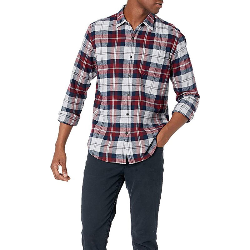 New Men's Plaid Flannel Shirt Spring Autumn Male Regular Fit Casual Long-Sleeved up Shirts (3)
