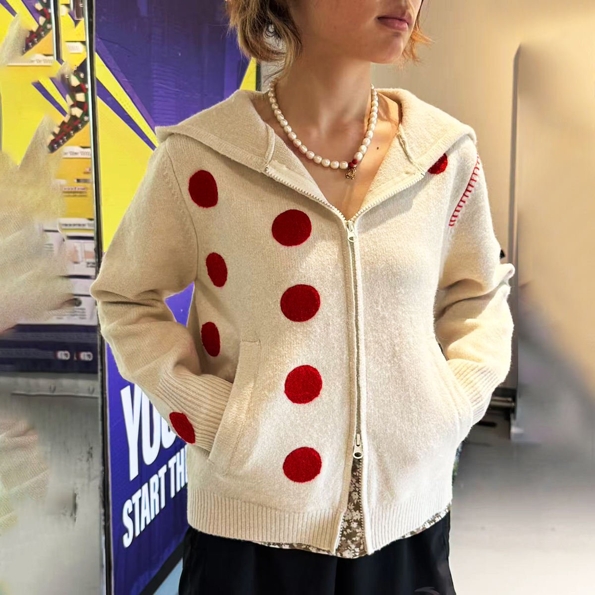 unisex cashmere wool zip cardigan oversized jacquard knit hoodie