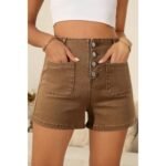 Stretch brown denim shorts for women