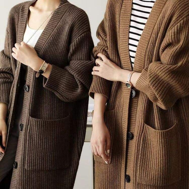 Women’s Oversized V Neck Sweater Coat Loose Fit Long Sleeve Knitwear (1)