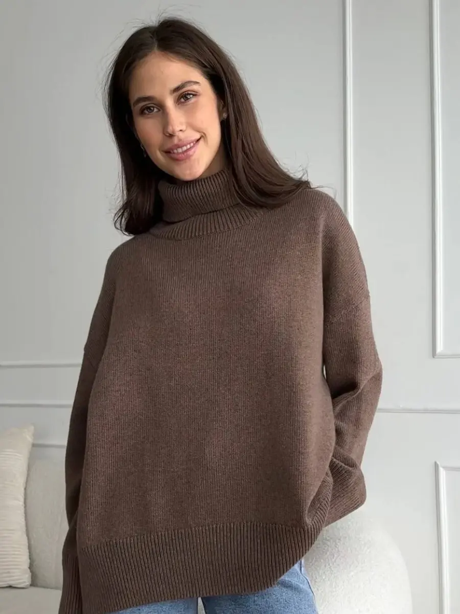 Women’s Thick Turtleneck Knit Sweater Loose Fit Long Sleeve Pullover (4)