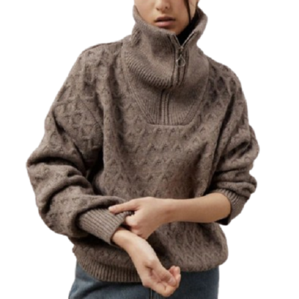 Women's chunky knit loose fit half zip sweater
