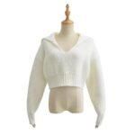 Women's cropped V neck knitwear