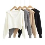 Women's cropped V neck sweater