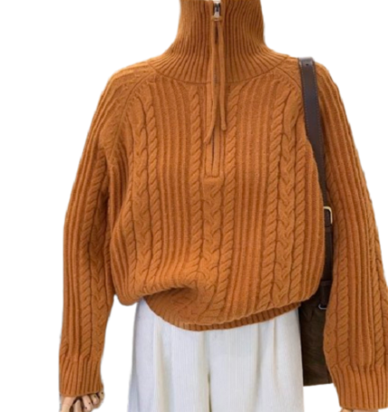 Women's knitted zip front sweater