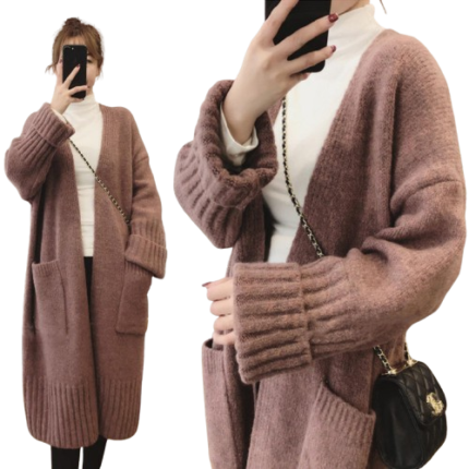Women's long chunky knit cardigan
