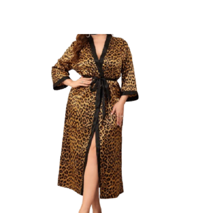 Leopard satin kimono bathrobe