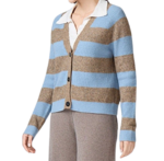 Women's striped cardigan sweater front view