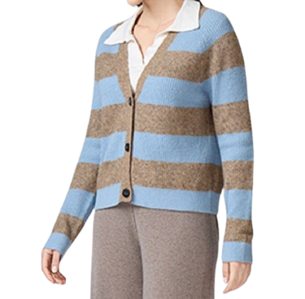 Women's striped cardigan sweater front view