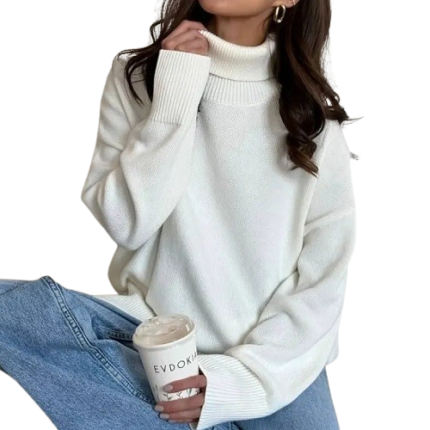 Women's turtleneck knit sweater neckline detail