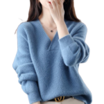 Women's V neck knit sweater front view