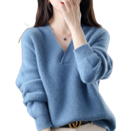 Women's V neck knit sweater front view