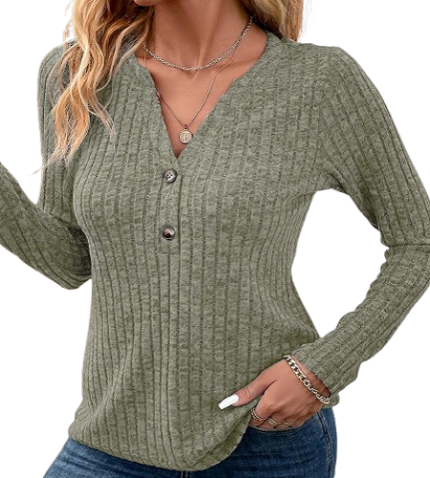 Women's V neck ribbed knit sweater