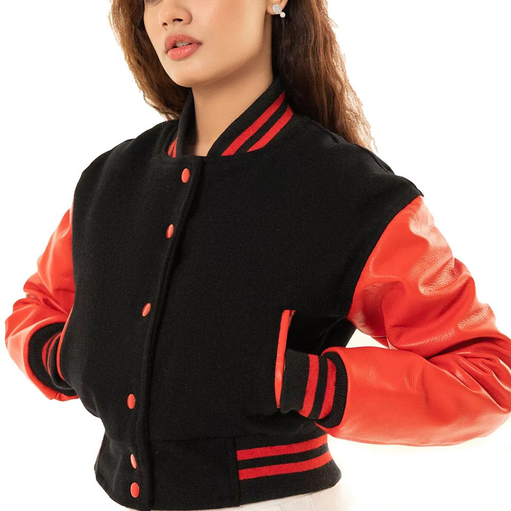 Best Selling Women’s Cropped Wool Varsity Jacket with Leather Sleeves (3)